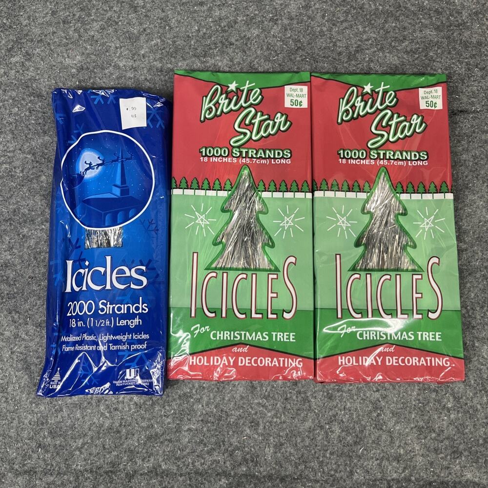 3 Packs Vintage Icicles Silver Christmas Tree Tinsel 4000 Strands 18 inch New